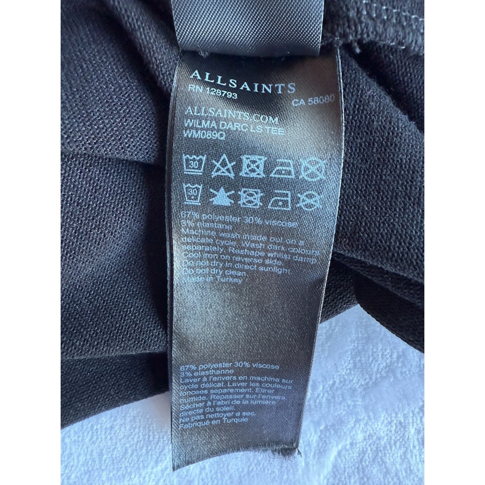 AllSaints Wilma Darc LS Tee L Black Long Sleeve Twist Front Oversized Minimalist - Picture 12 of 14